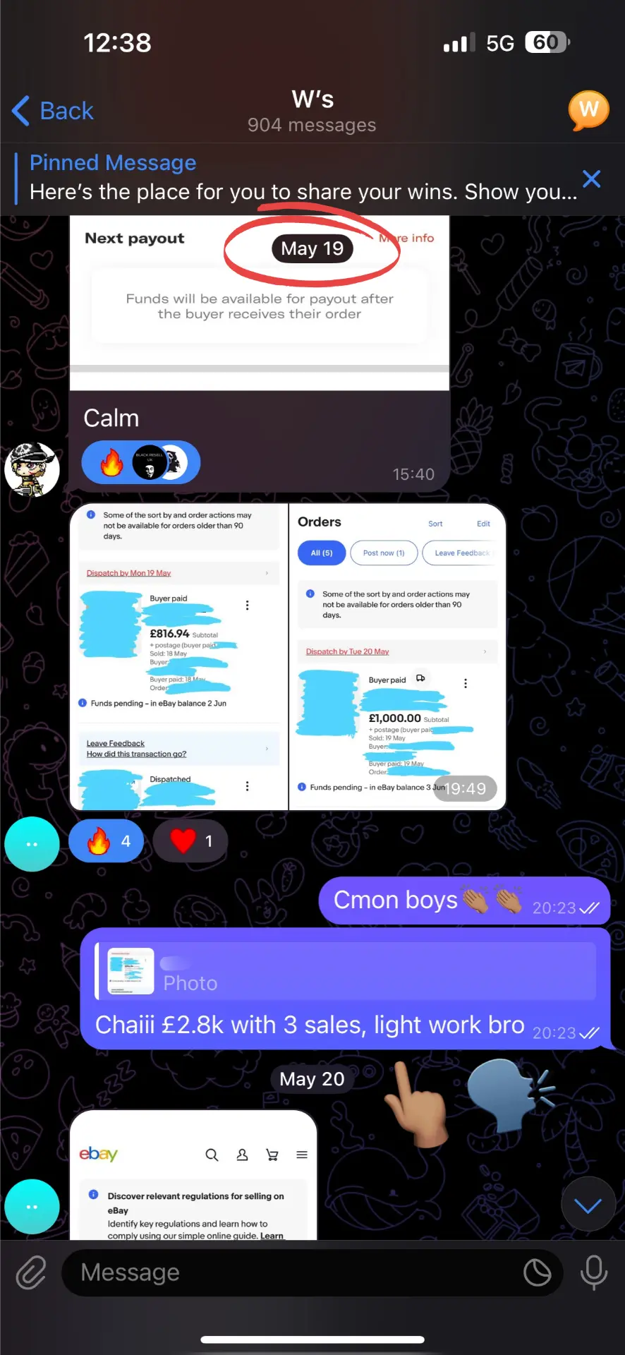 Telegram message sharing eBay sale notifications